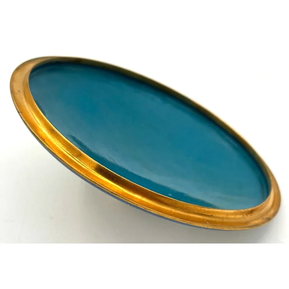 Vintage Chinese Cloisonné Enamel on Bronze Lidded Bowl Trinket Dish‎ Floral Teal